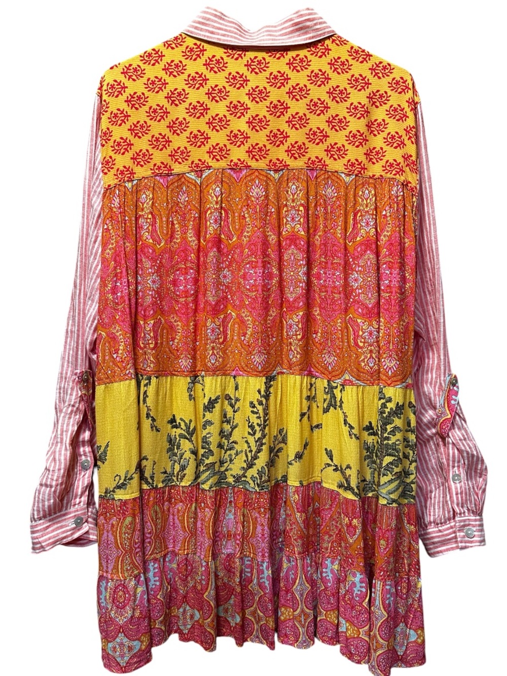 Vincente Linen Striped Orange, Yellow Flowers , Orange and Pink Design Tunic